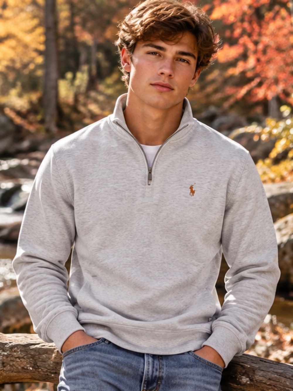 Polo Ralph Lauren Boys L Heather Gray Quarter-Zip Pullover Multicolor Pony